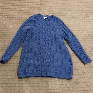 J. Jill Blue Cable Knit Crew Neck Sweater